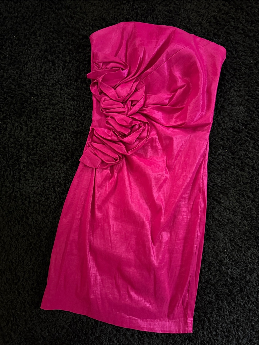 Jessica McClintock Strapless Hot Pink Rosette Sheath Dress